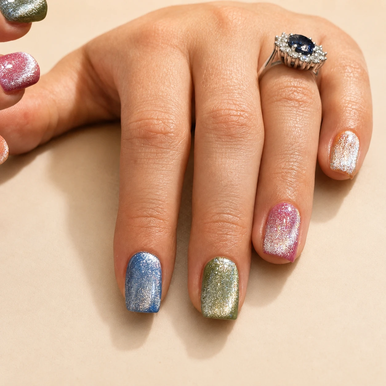 Metallic multicolour manicure by Thinne Nails in London